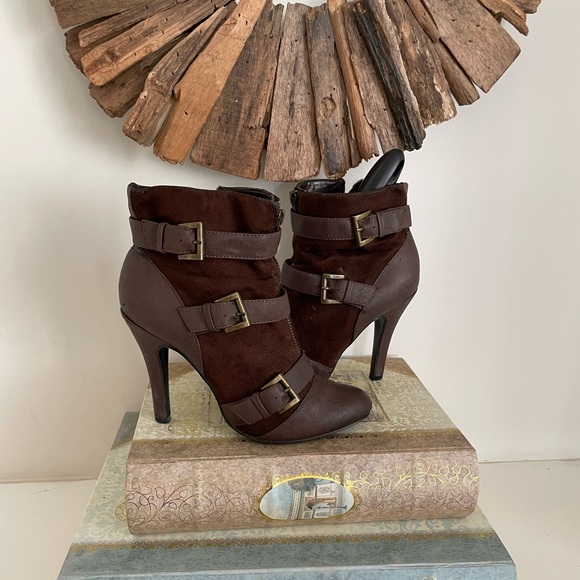 Charlotte Russe Shoes - Super cute! Brown, buckled, Charlotte Russe heeled booties size 7 - 7.5